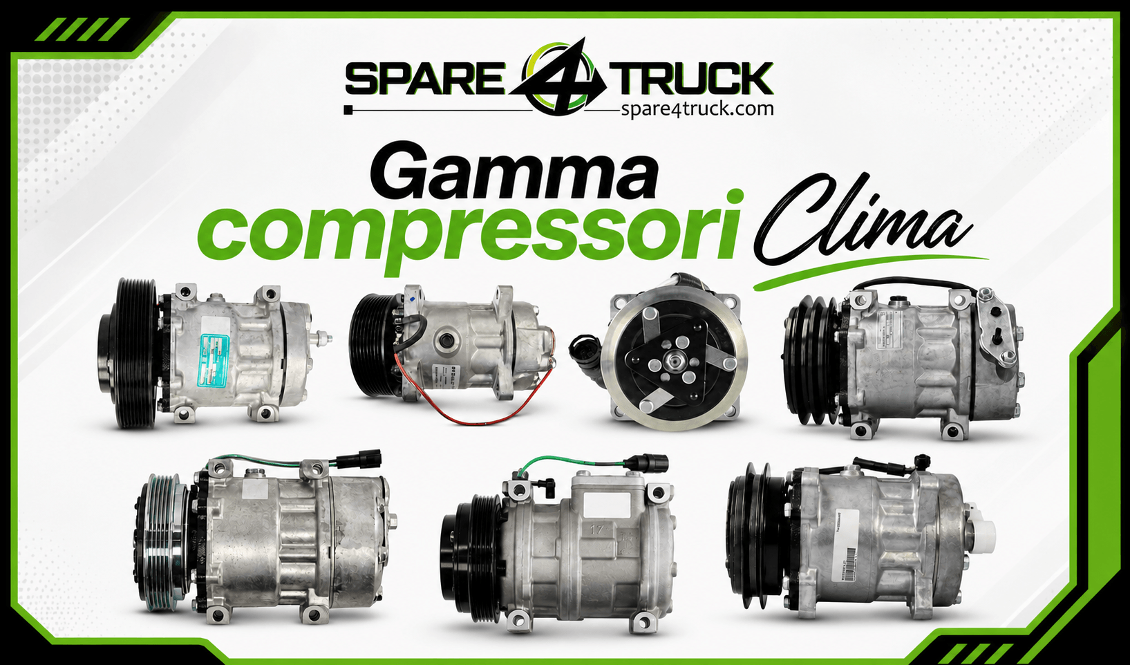 Gamma compressori aria condizionata camion e veicoli industriali Iveco, DAF, MAN, Mercedes, Renault, Scania, Volvo, Ford, Nissan e Astra disponibili su Spare4truck