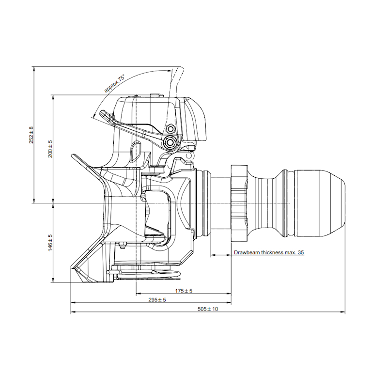GANCIO TRAINO automatico PER BIGA - per occhione da 50 mm - TIPO 5050A - immagine 2
